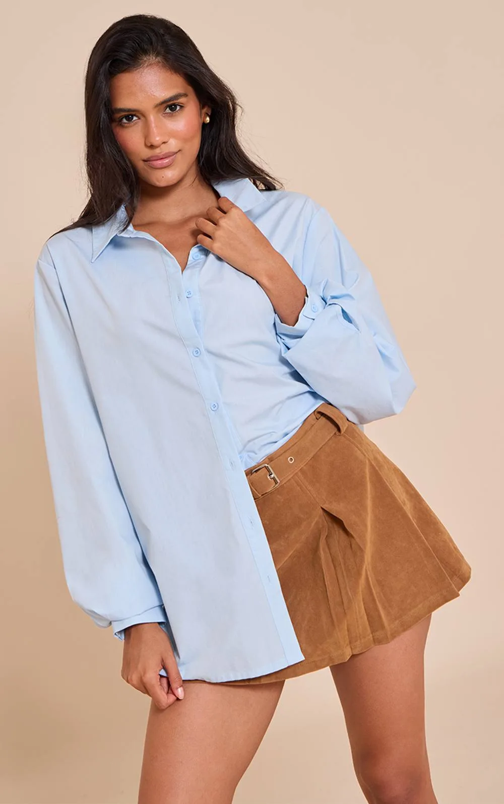 Faux Suede Pleated Mini Skirt by PrettyLittleThing