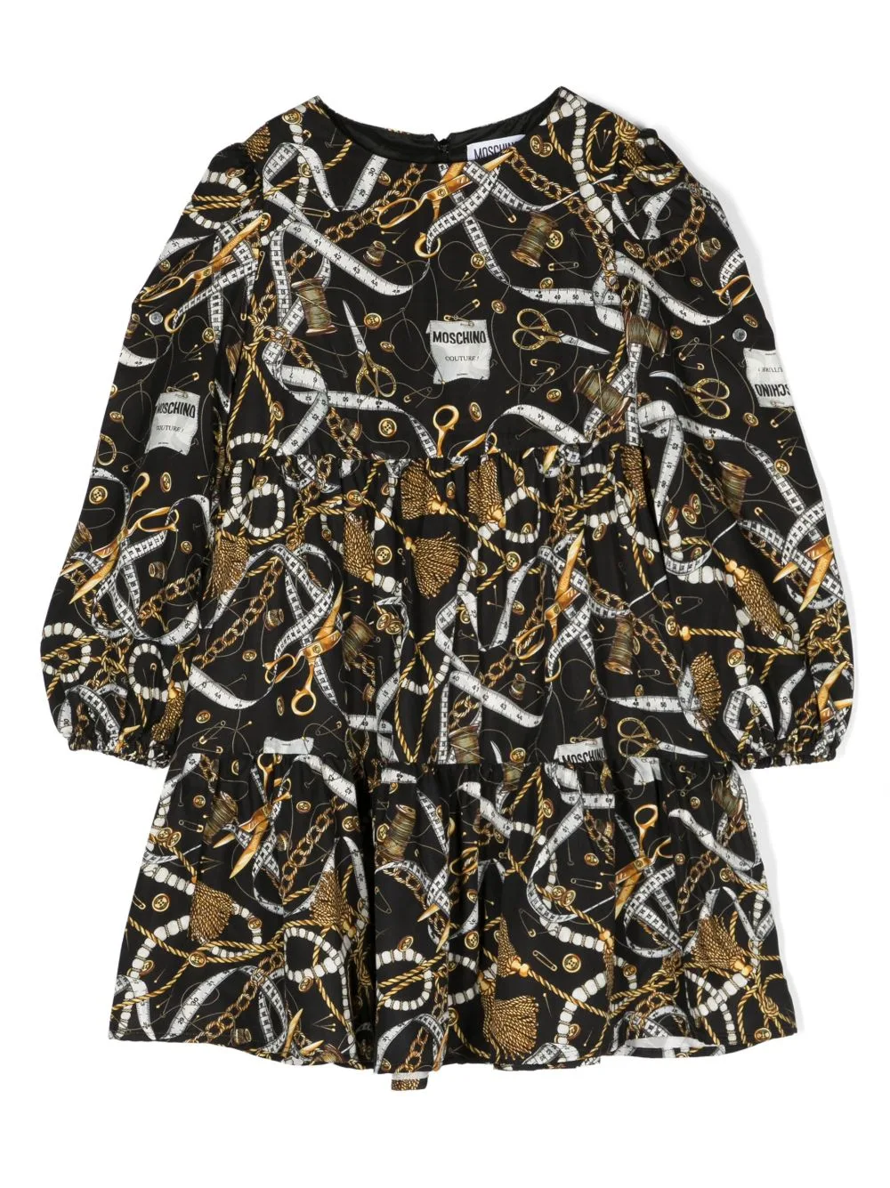 Chain Link-Print Long-Sleeve Dress by Moschino Kids