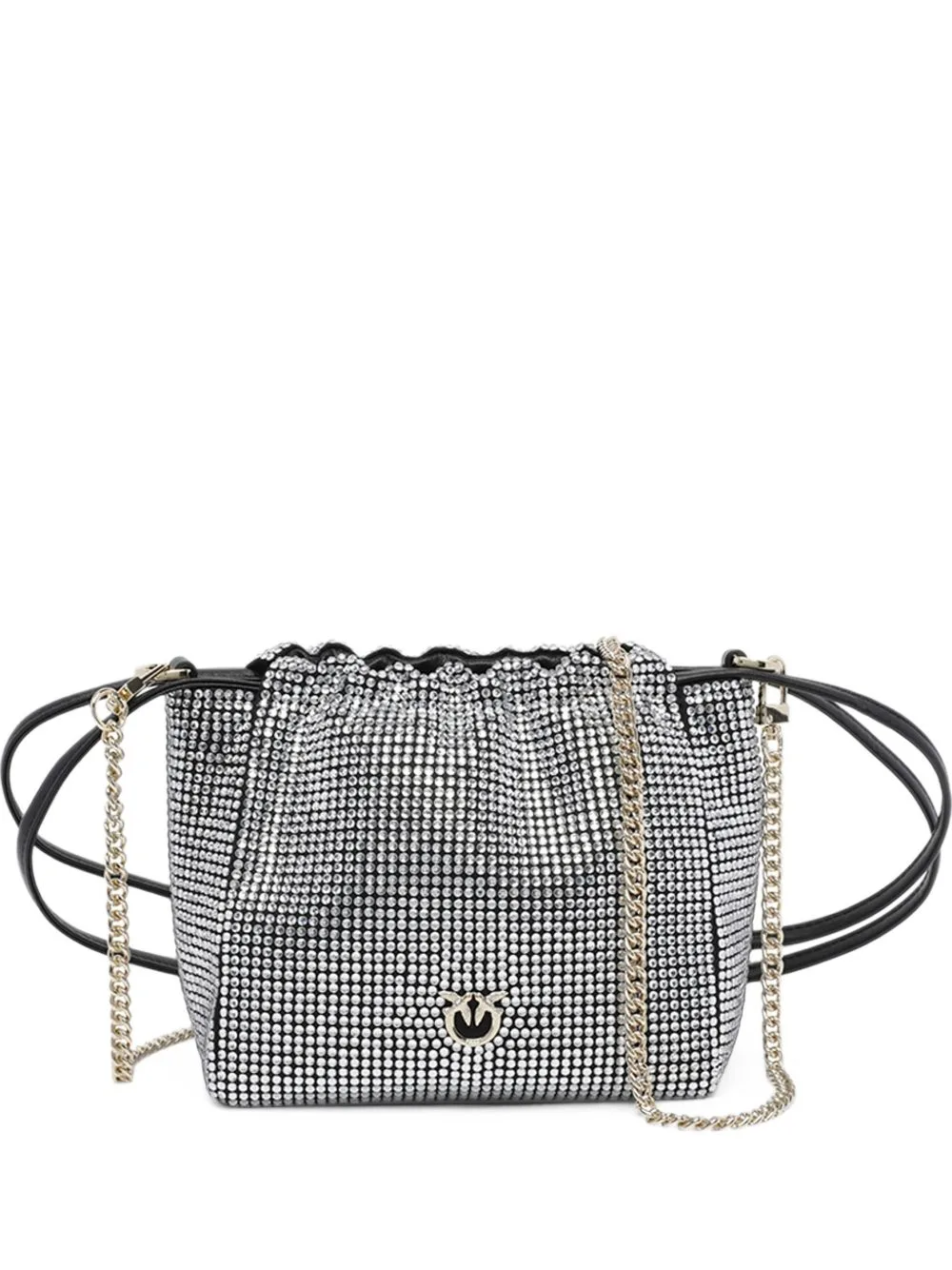 Fully Rhinestoned Shoulder Bucket Bag with Fur-Effect Shoulder Strap by PINKO
