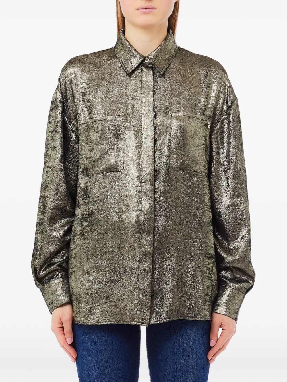 Metallic-Effect Chest-Pockets Shirt by LIU JO