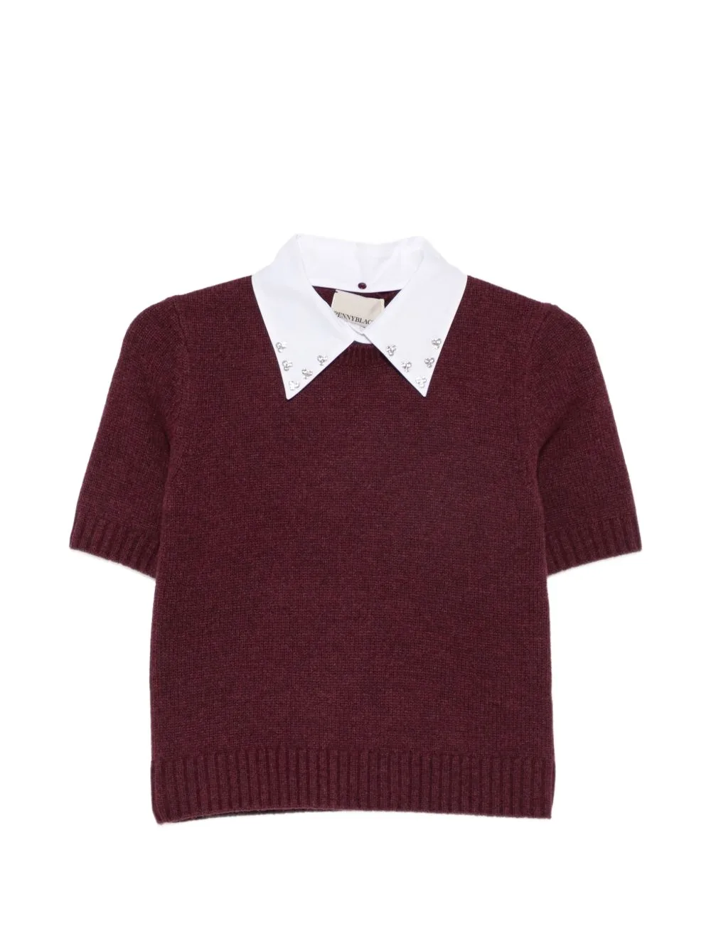 Embellished-Collar Short-Sleeve Sweater by Pennyblack