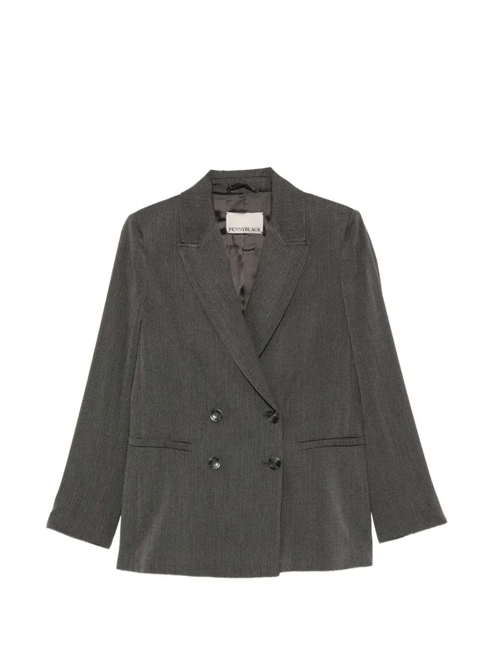 Double-Breasted Herringbone-Pattern Blazer