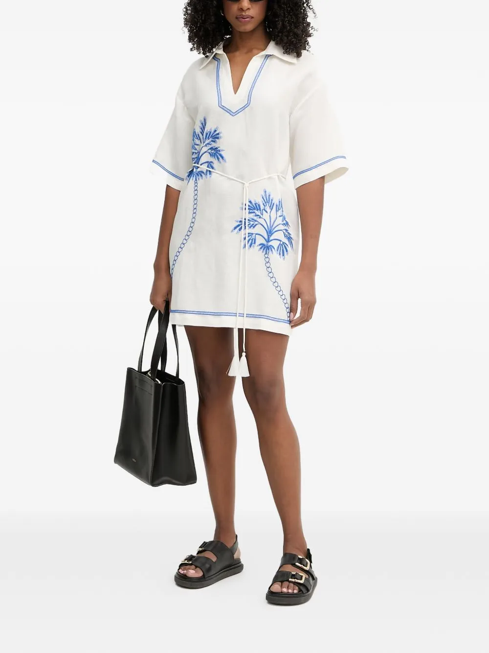 Palm Tree-Embroidered Belted Mini Dress by TWINSET