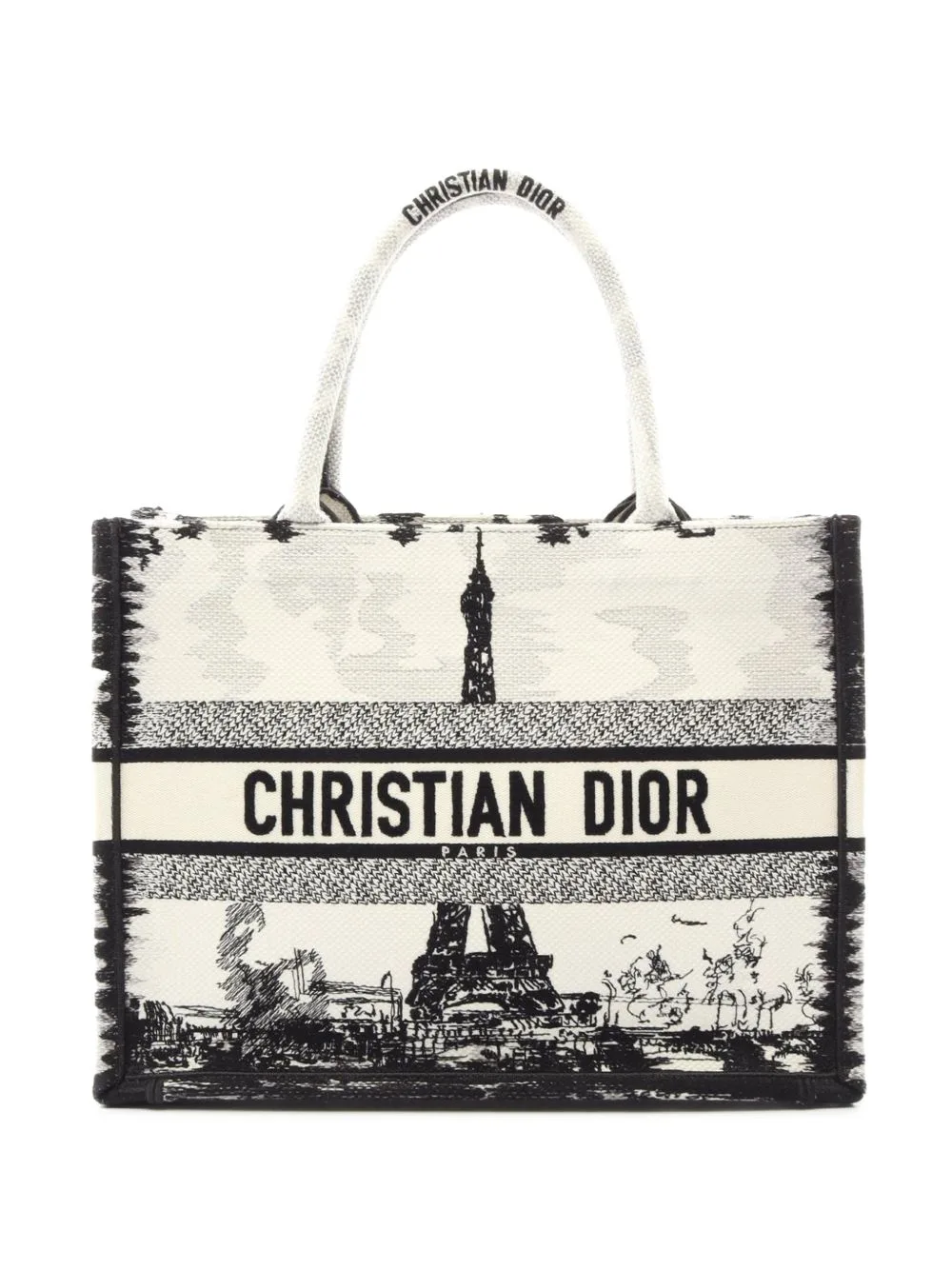 2000-2026 Medium Embroidered Canvas Eiffel Tower Book Tote Bag by Christian Dior Pre-Owned