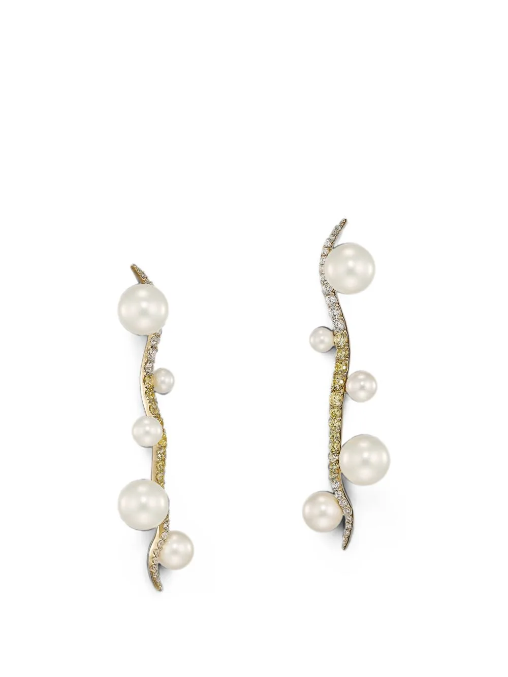 Snowflower Blades of Grass Pearl and Diamond Earrings by Anabela Chan