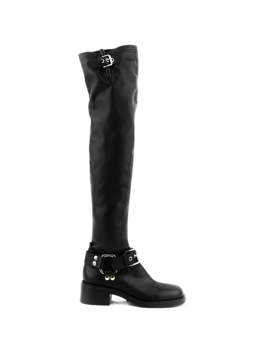 Buckle-Detail Leather Over-The-Knee Boots by strategia shoes