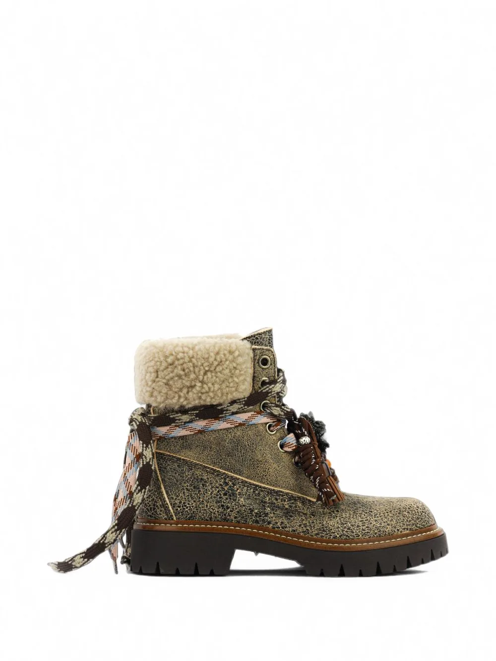 Lace-Up Shearling-Trim Ankle Boots by Elena Iachi