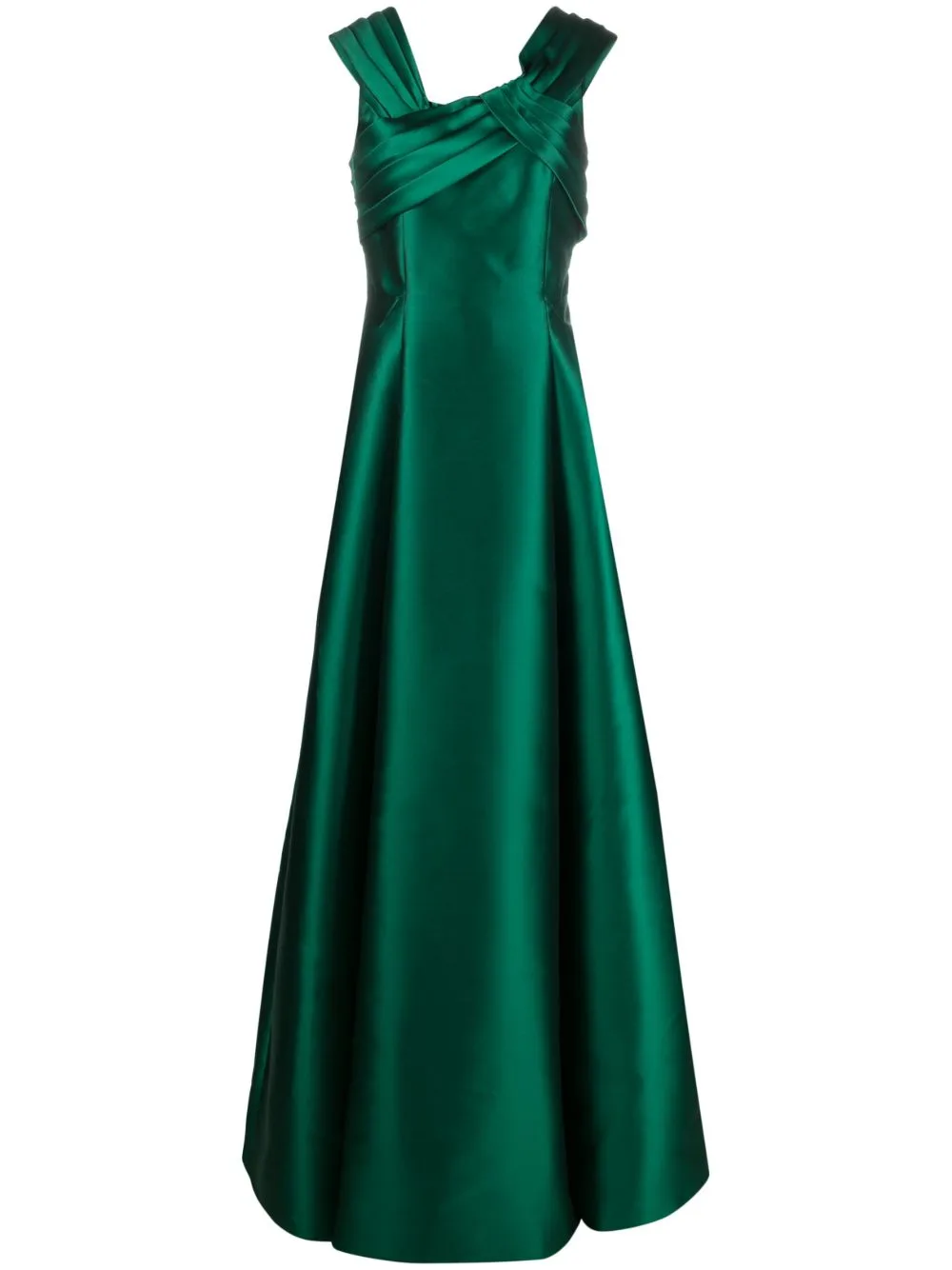 Pleat-Detail Asymmetric Flared Gown by Alberta Ferretti