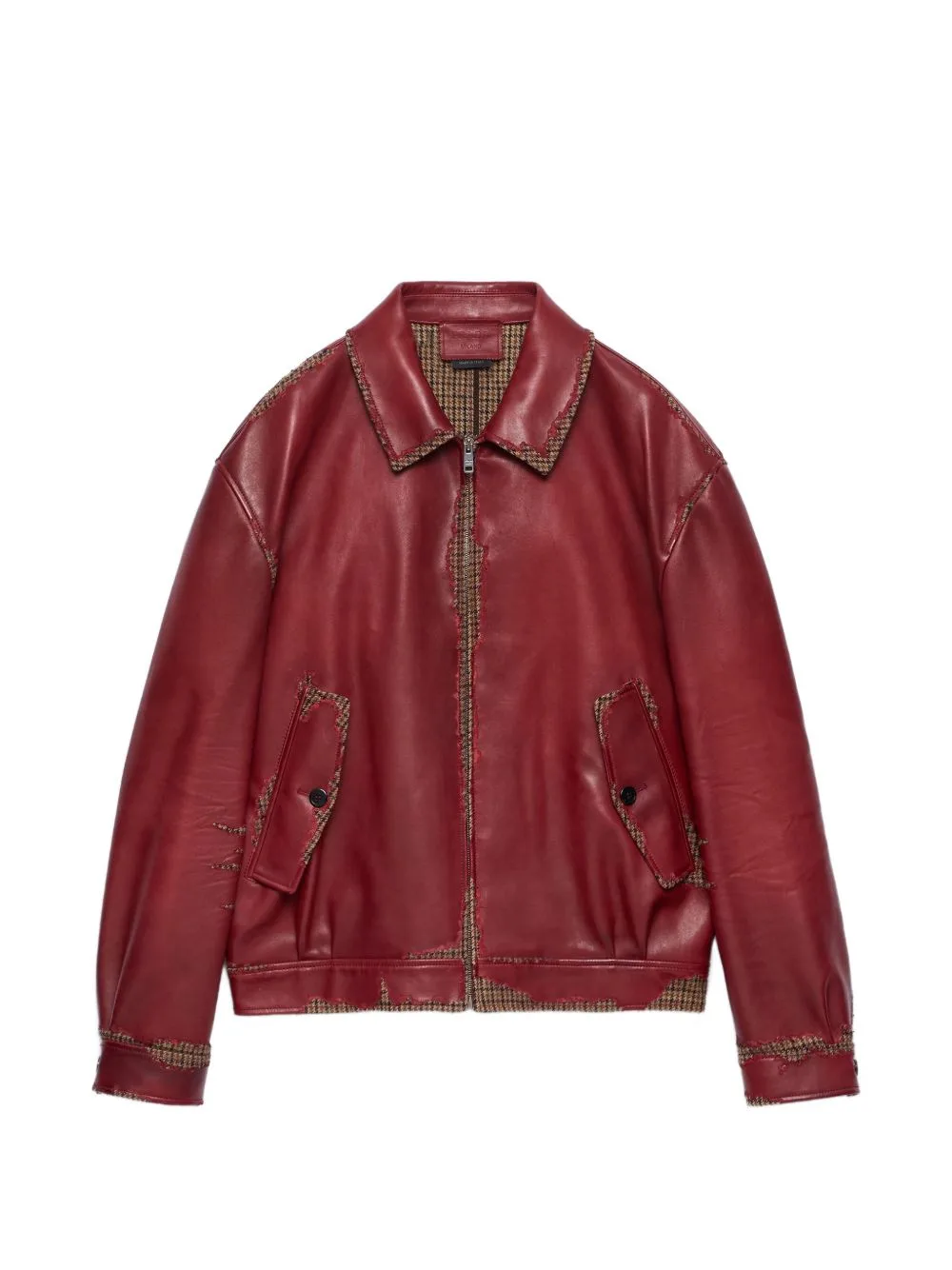 Bonded Nappa Leather and Houndstooth Check Fabric Jacket by Prada