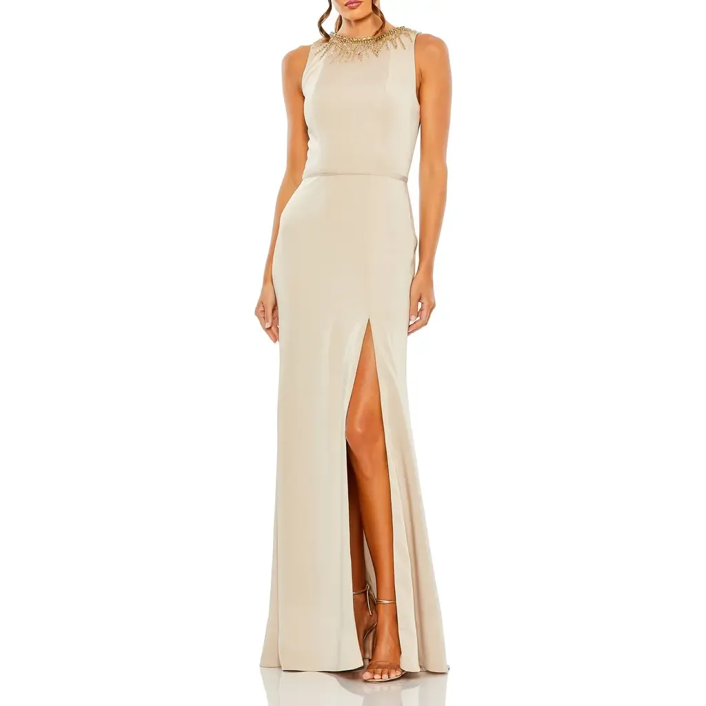 Embellished High-Neck Sleeveless Column Gown by Mac Duggal