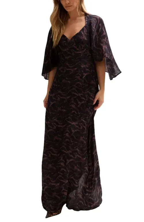 Lydia Angel Sleeve Midnight Tiger Print Maxi Dress by Lily and Lionel London