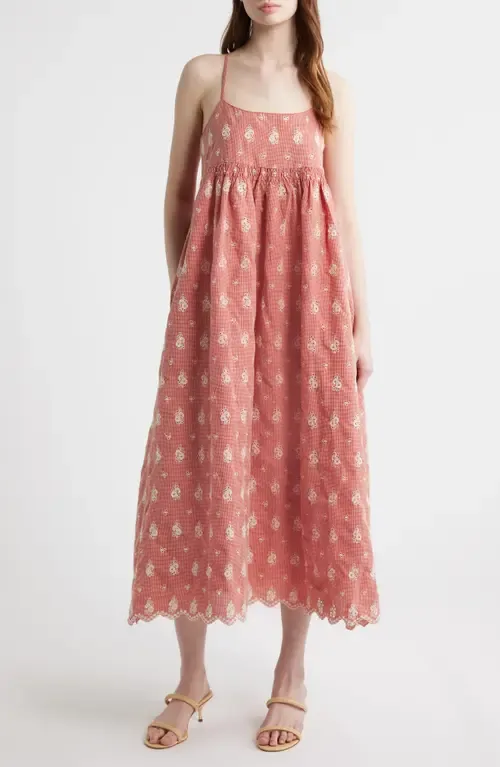 Santa Embroidered Eyelet Sleeveless Maxi Dress