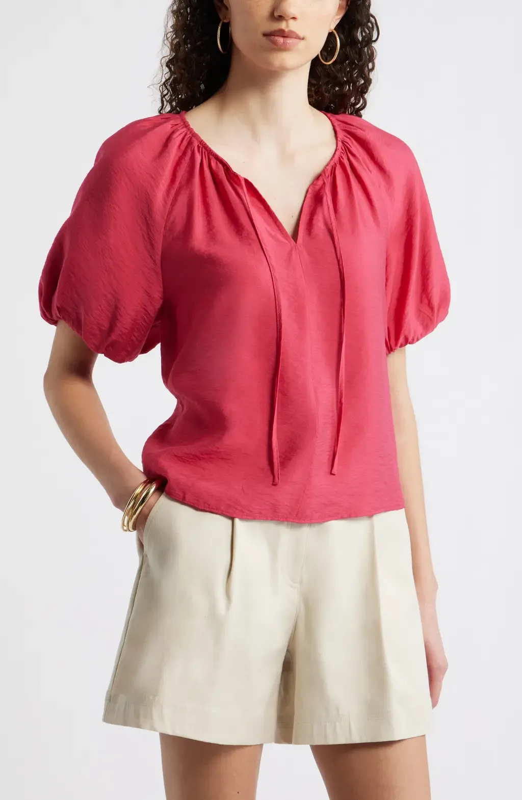 Puff Sleeve V-Neck Shirt