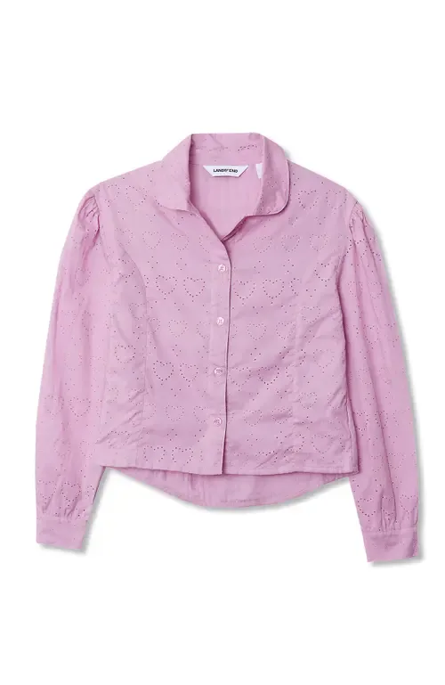 Long Sleeve Woven Hearts Top by Lands' End