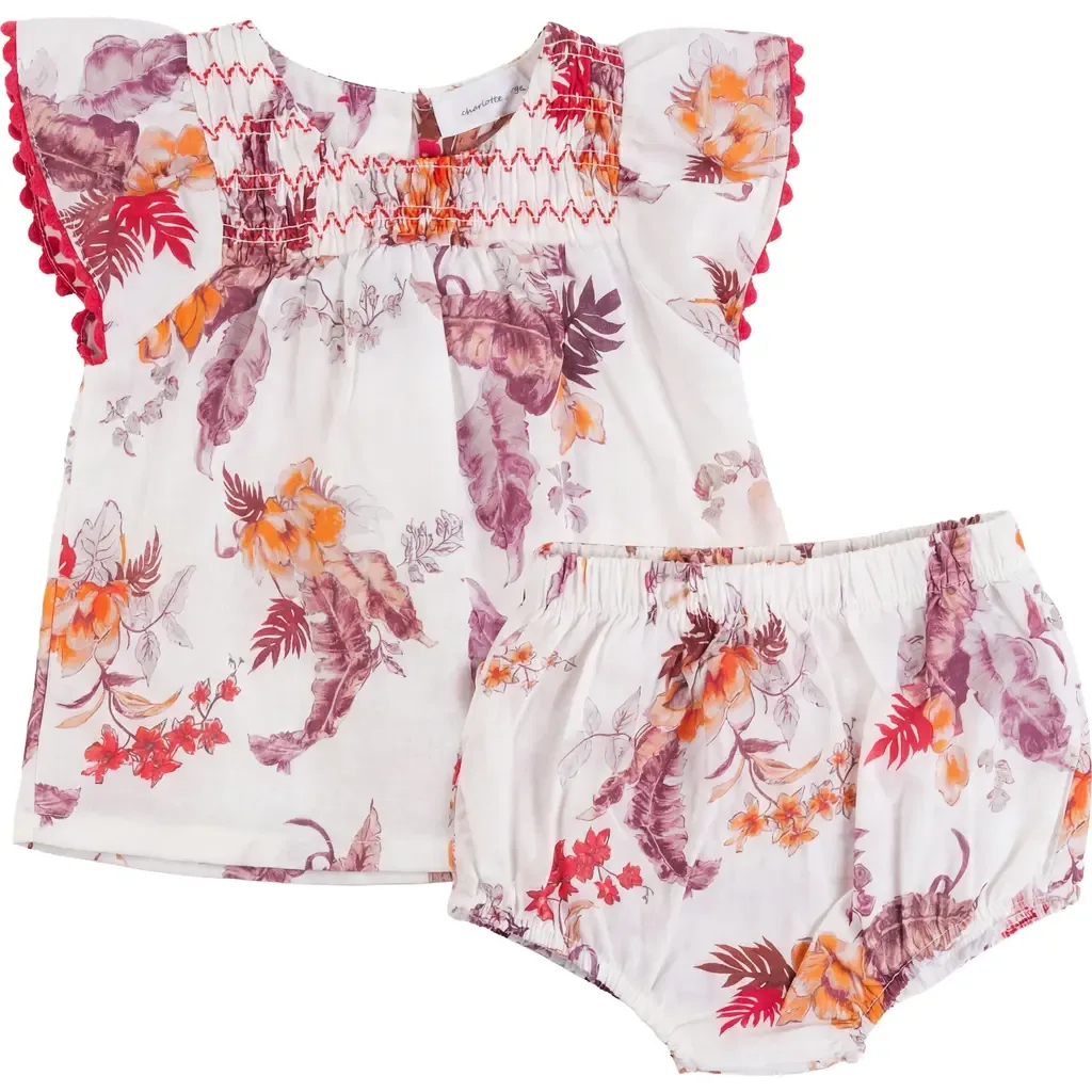 Floral Print Smocked Top and Bloomers Set by Charlotte & George