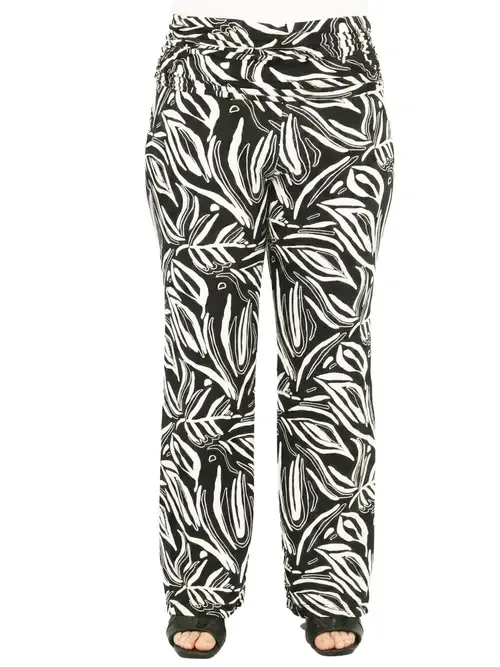 Essential Abstract Print Foldover Waist Wide Leg Pants by 24seven Comfort Apparel