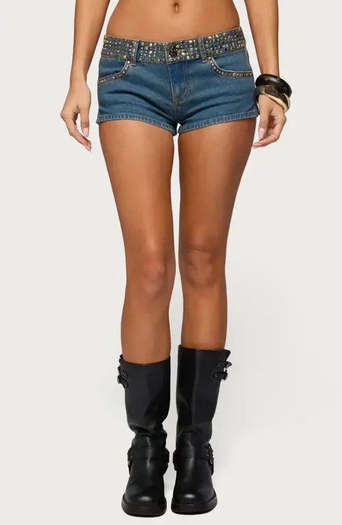 Studded Denim Shorts by EDIKTED