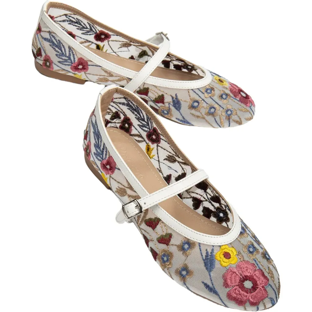 Fauna Mesh Mary Jane Flats in White Faux Leather by Prologue Shoes