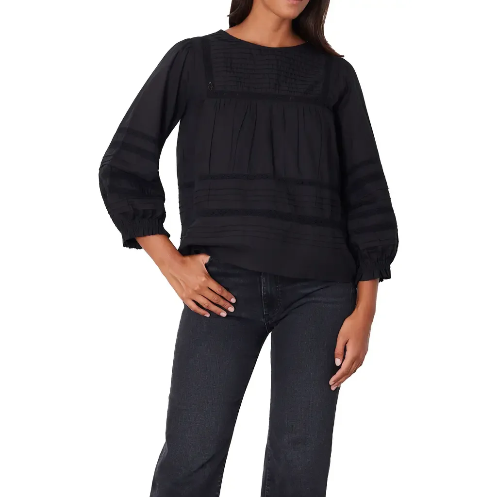 Dawn Lace Inset Cotton Blouse by Paneros Clothing