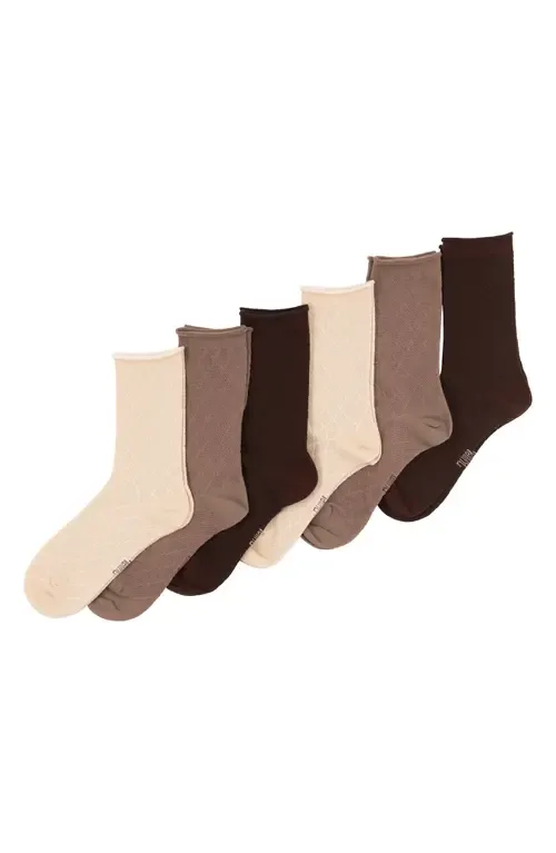 Assorted 6-Pack Textured Mesh Roll Top Crew Socks by Felina