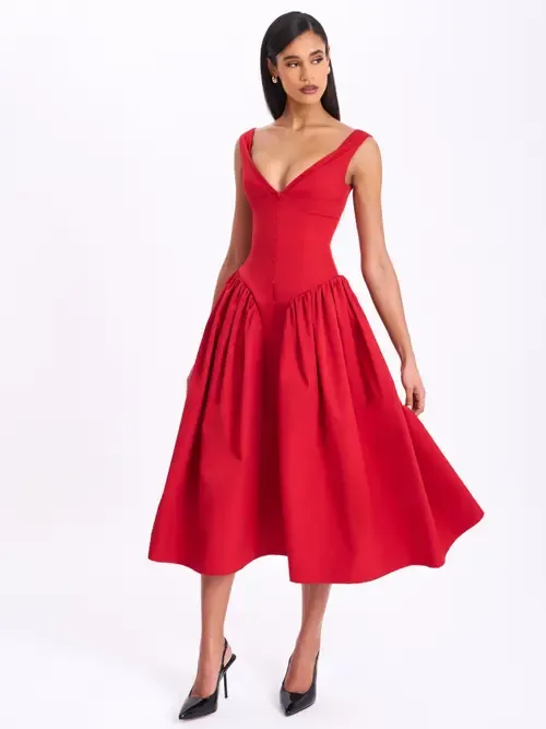 Nahla Drop Waist Midi Dress with Buttons by Miss Circle