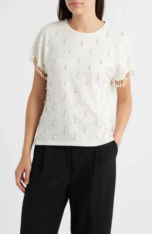 Carmel Faux Pearl Accent Cotton T-Shirt by KOBI HALPERIN