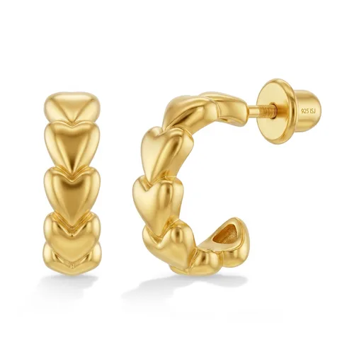 Cascading Puffed Hearts Plated Hoop Earrings by In Season Jewelry