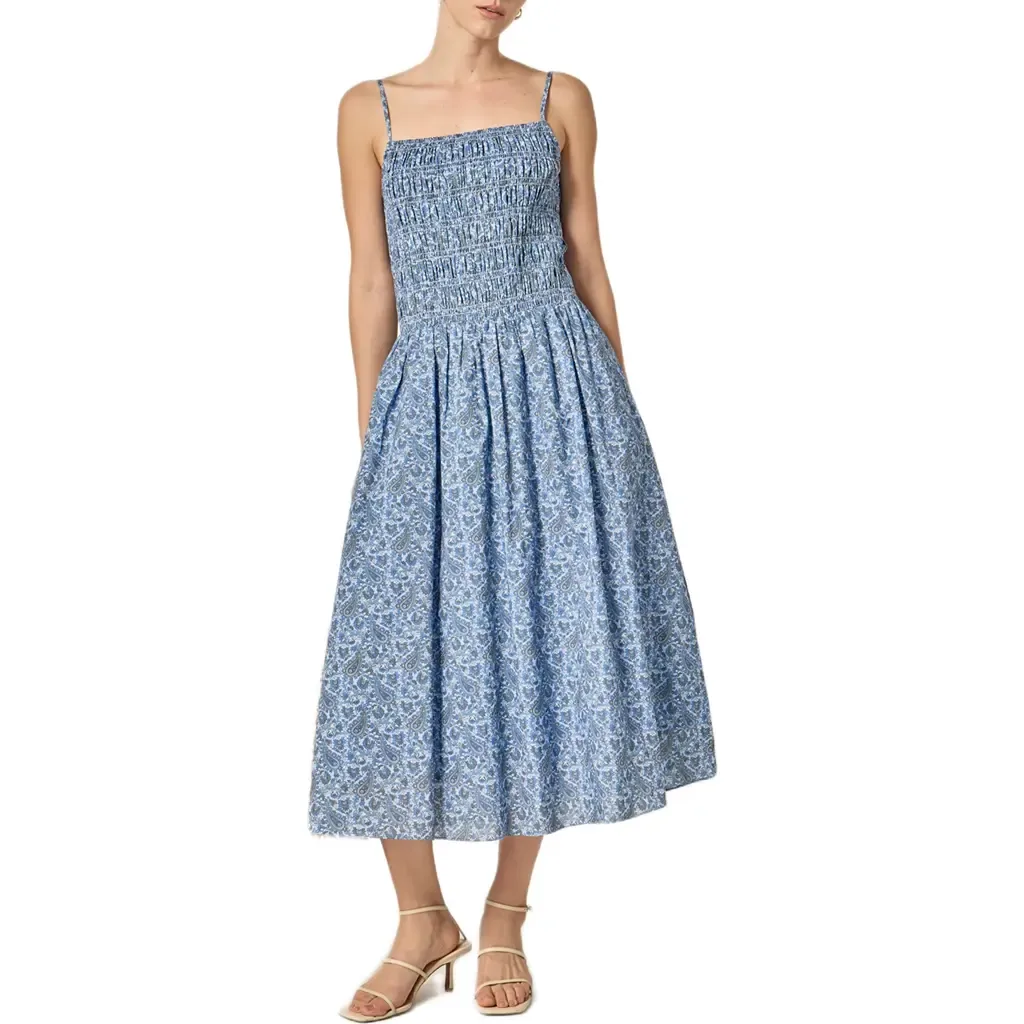 Paisley Print Smocked A-Line Dress by English Factory