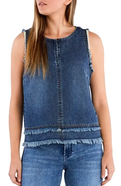 Sleeveless Layered Fray Hem Denim Top by Wash Lab Denim