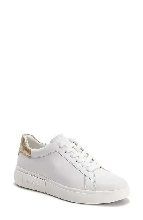Lift Platform Sneaker in Optic White/Pale Gold Leather by Kate Spade New York