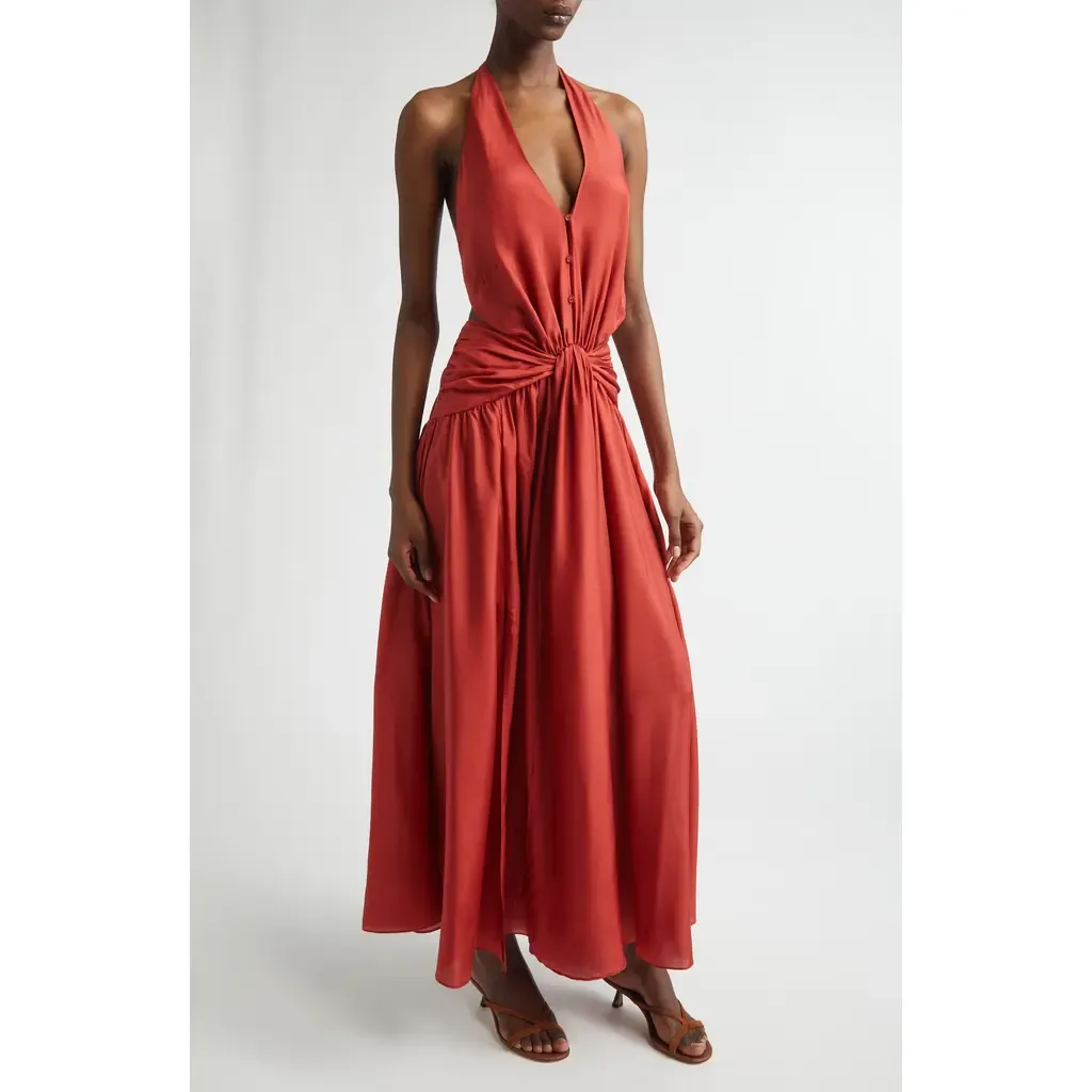 Indra Plunge Halter Silk Maxi Dress by Zimmermann