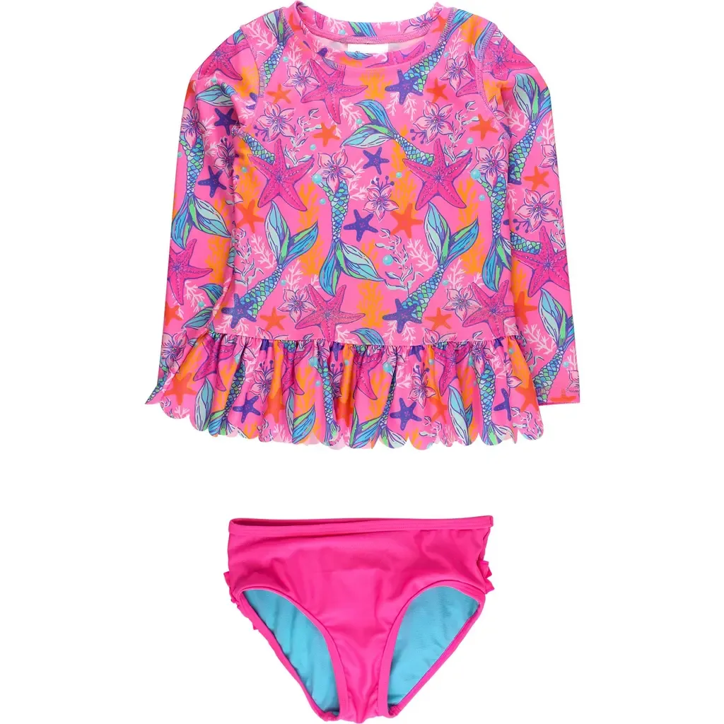 UPF50+ Sun Protected Scallop Hem Long Sleeve Rash Guard Bikini by RuffleButts