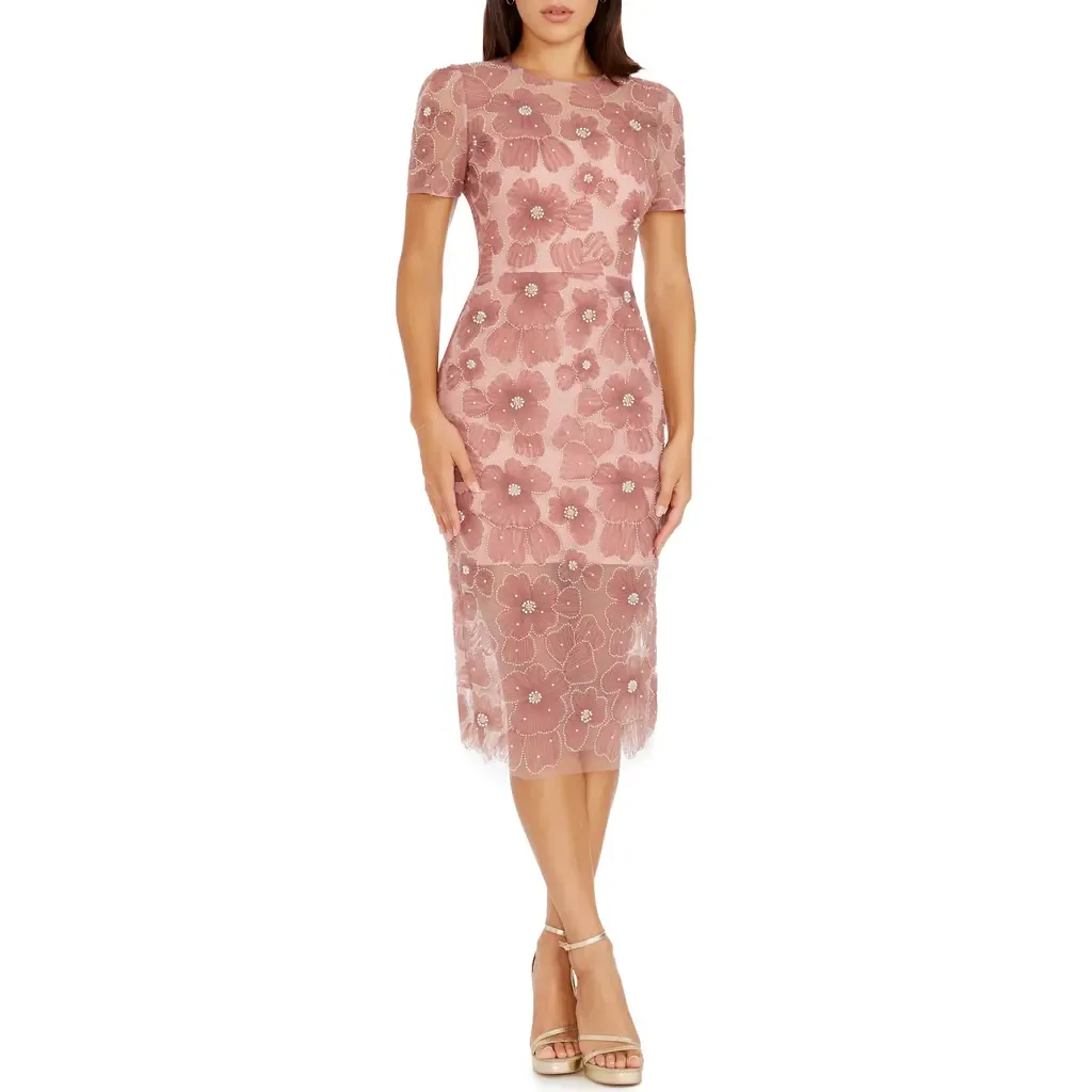 Lia Bead & Flower Appliqué Sheath Dress by Dress the Population