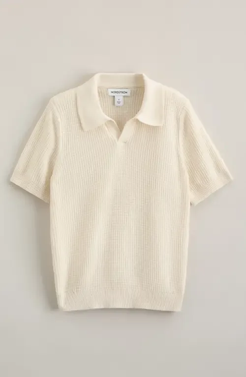 Waffle Stitch Johnny Collar Polo Sweater by Nordstrom