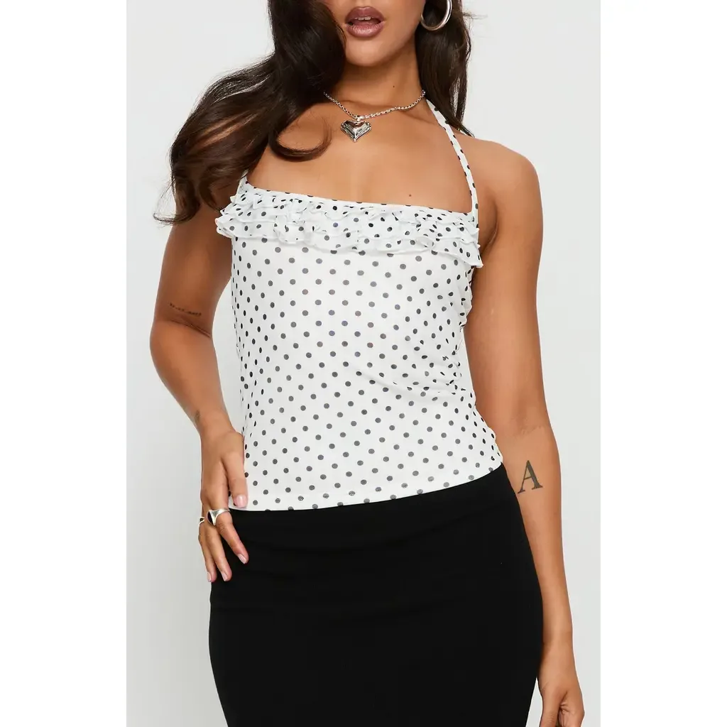 Days of Summer Dot Ruffle Halter Top by Princess Polly