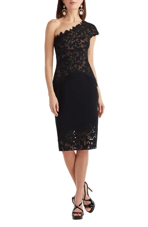 Laser Cutout One-Shoulder Cocktail Dress by Tadashi Shoji