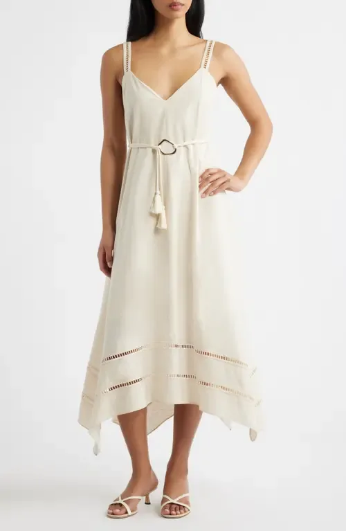 Ladder Stitch Detail Handkerchief Hem Cotton & Linen Dress by MOON RIVER