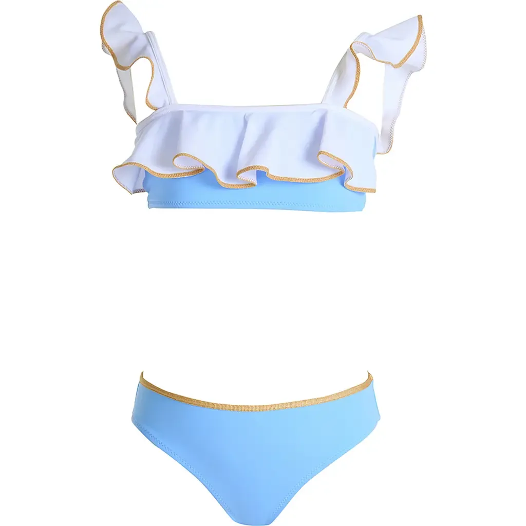 Ruffled Shoulders with Shimmering Bronze Piping Two-Piece Bikini by NESSI BYRD