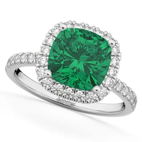 Cushion Lab Emerald & Diamond Halo Ring 14K by ALLUREZ