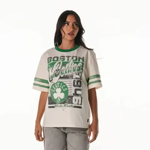 The Wild Collective Boston Celtics Vintage Drop Shoulder Oversized Boyfriend T-Shirt by THE WILD COLLECTIVE