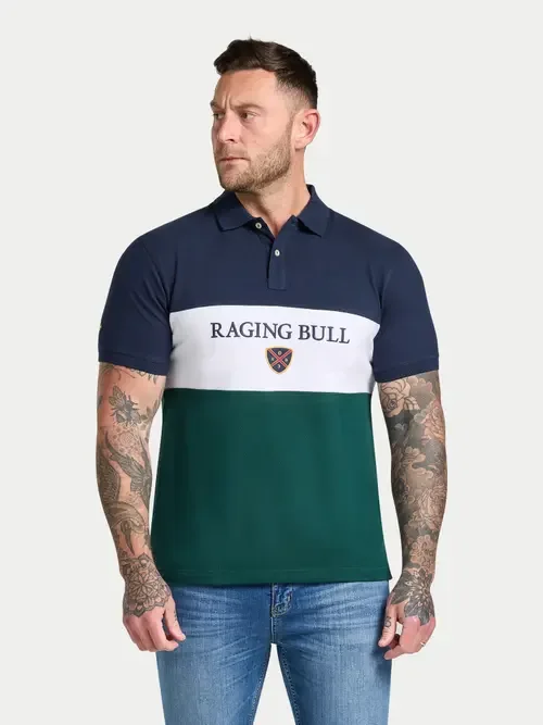 Short Sleeve Cut & Sew Panel Pique Polo by Raging Bull