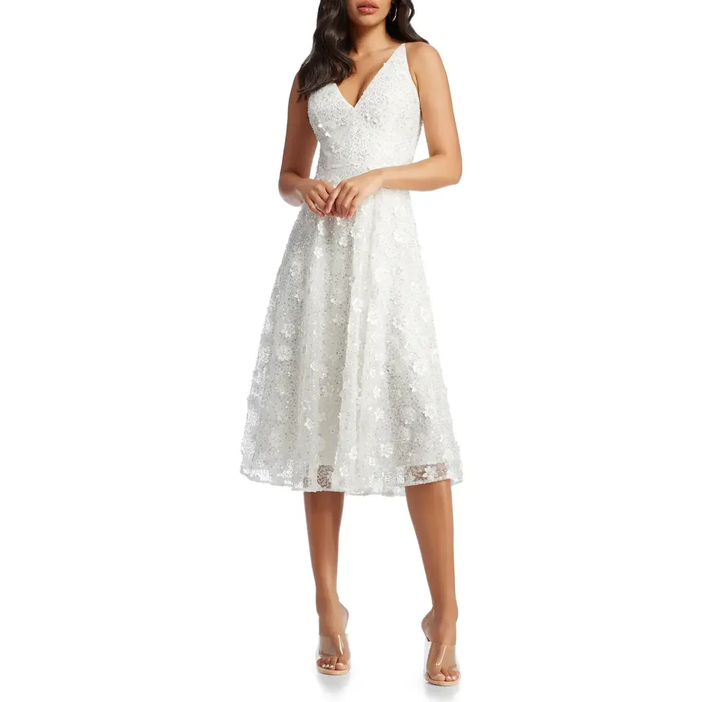 Elisa Floral Appliqué Sequin Fit & Flare Dress by Dress the Population