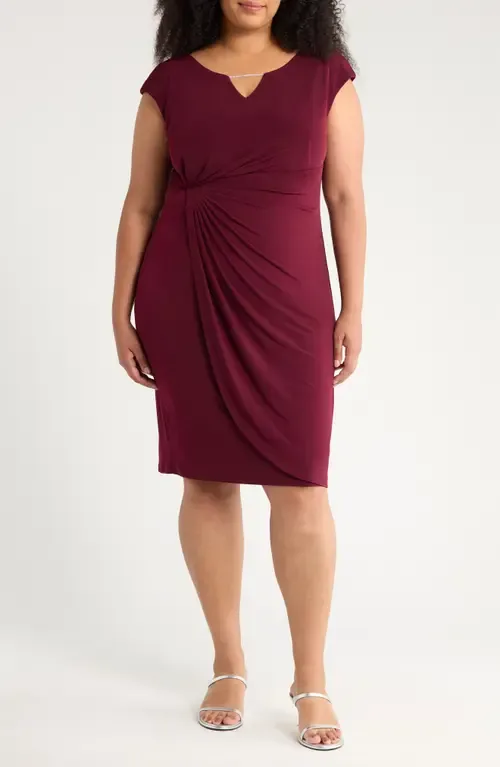 Ruched Faux Wrap Cocktail Dress by Connected Apparel