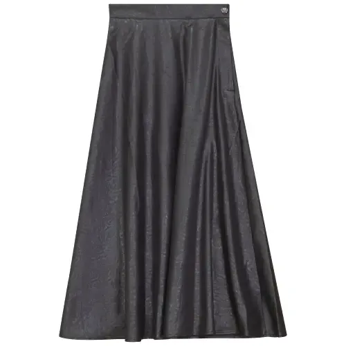 Accordion Pleated Side Zip Leather Look Midi Skirt by NYC Factory