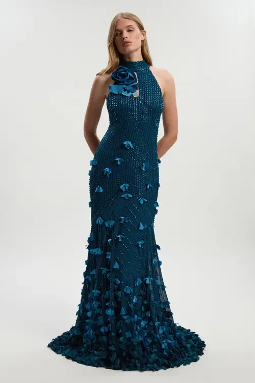 Woven Maxi Rosette Dress by Karen Millen