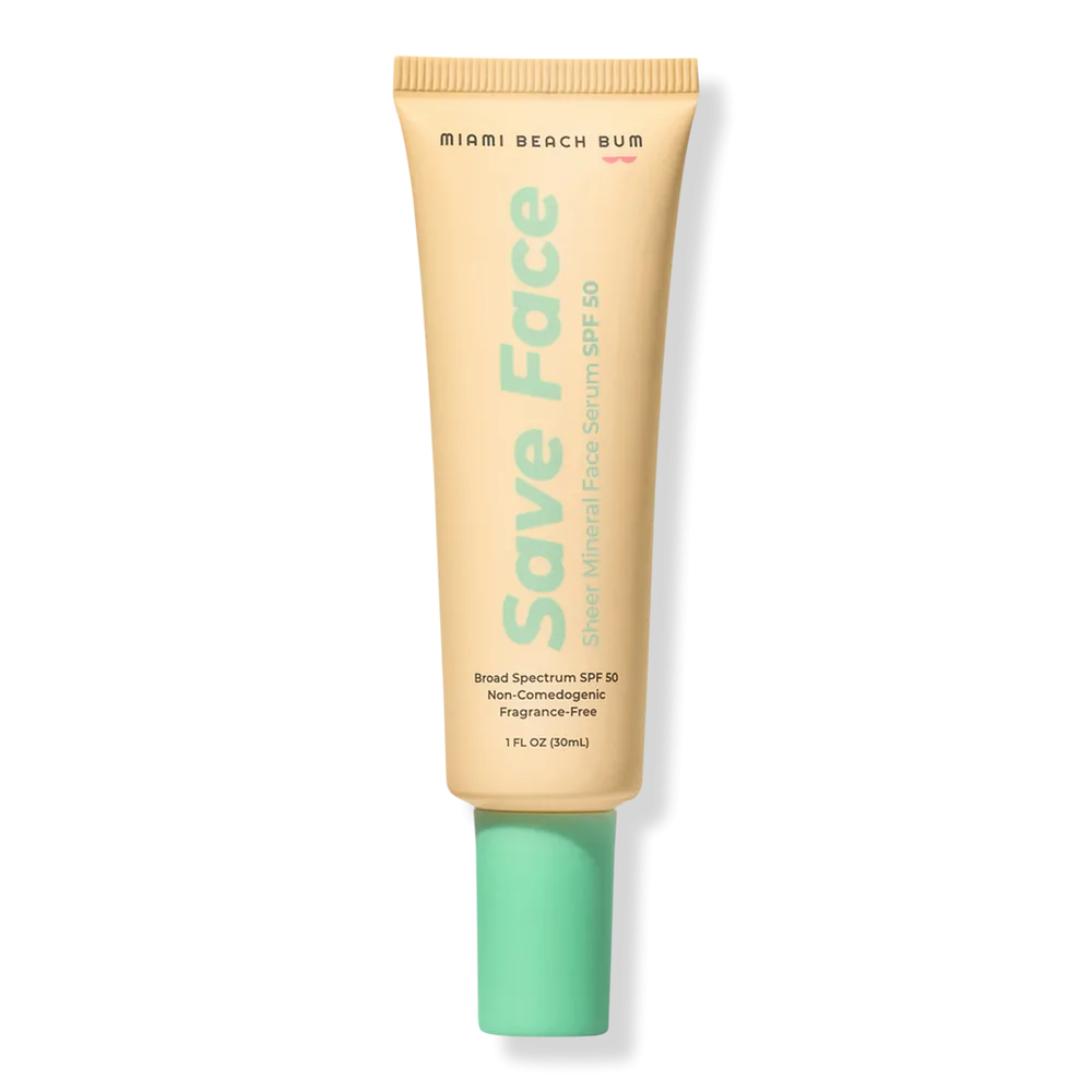 Save Face SPF 50 Mineral Face Sunscreen Serum - Sheer, Makeup-Friendly by Miami Beach Bum
