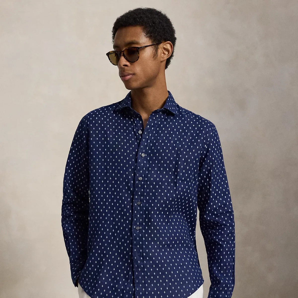 Custom Fit Geometric-Print Linen Shirt by Polo Ralph Lauren