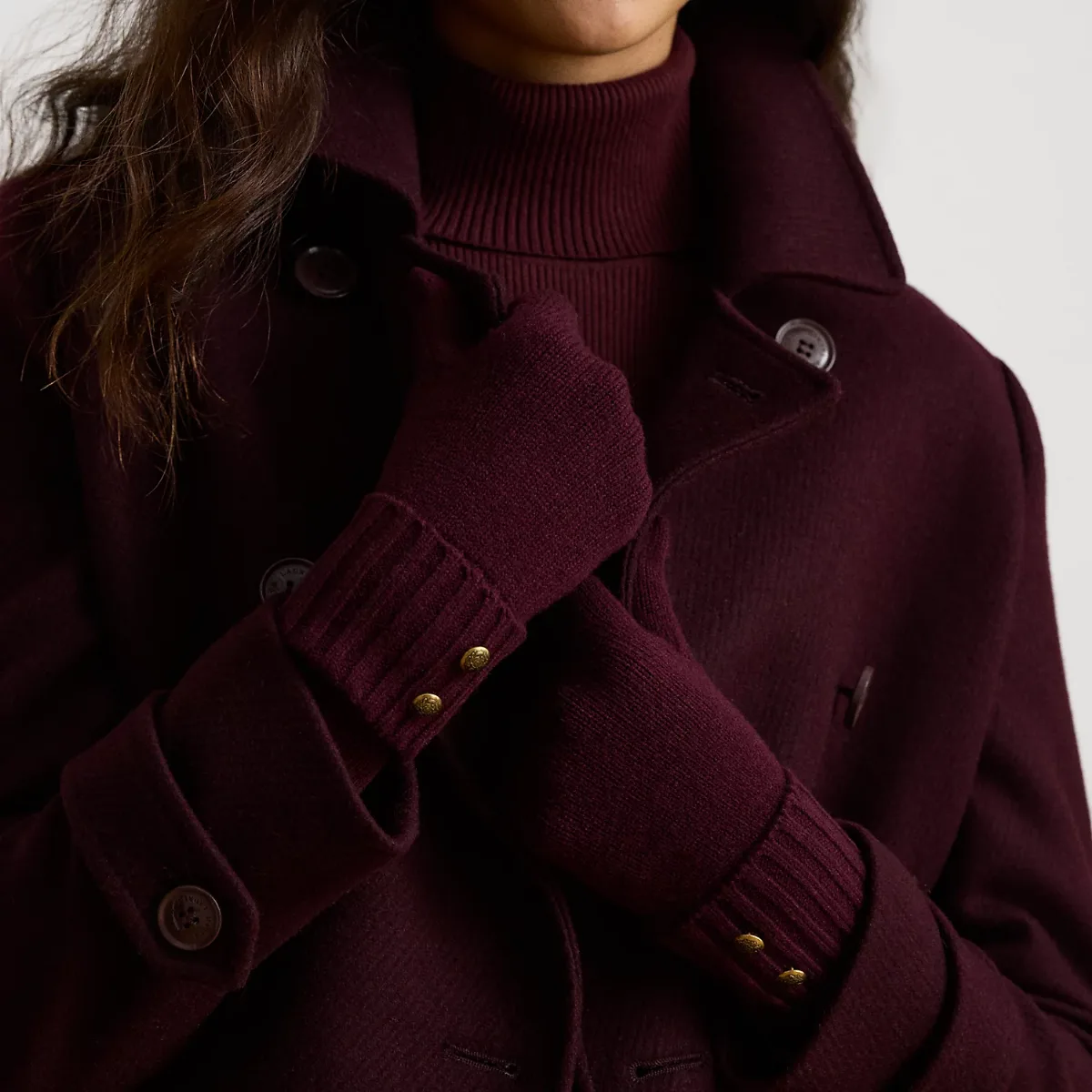Crest-Button-Trim Knit Gloves by Lauren Ralph Lauren