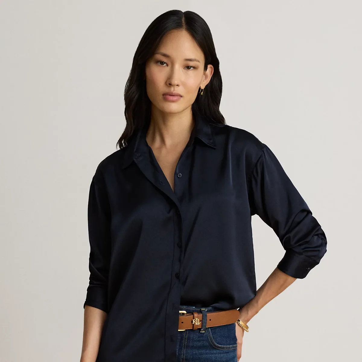 Satin Charmeuse Relaxed-Fit Shirt