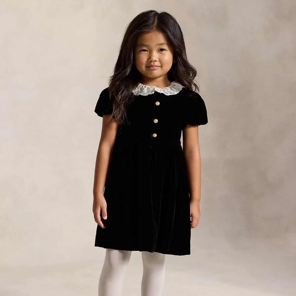 Lace-Trim Velvet Dress by Ralph Lauren